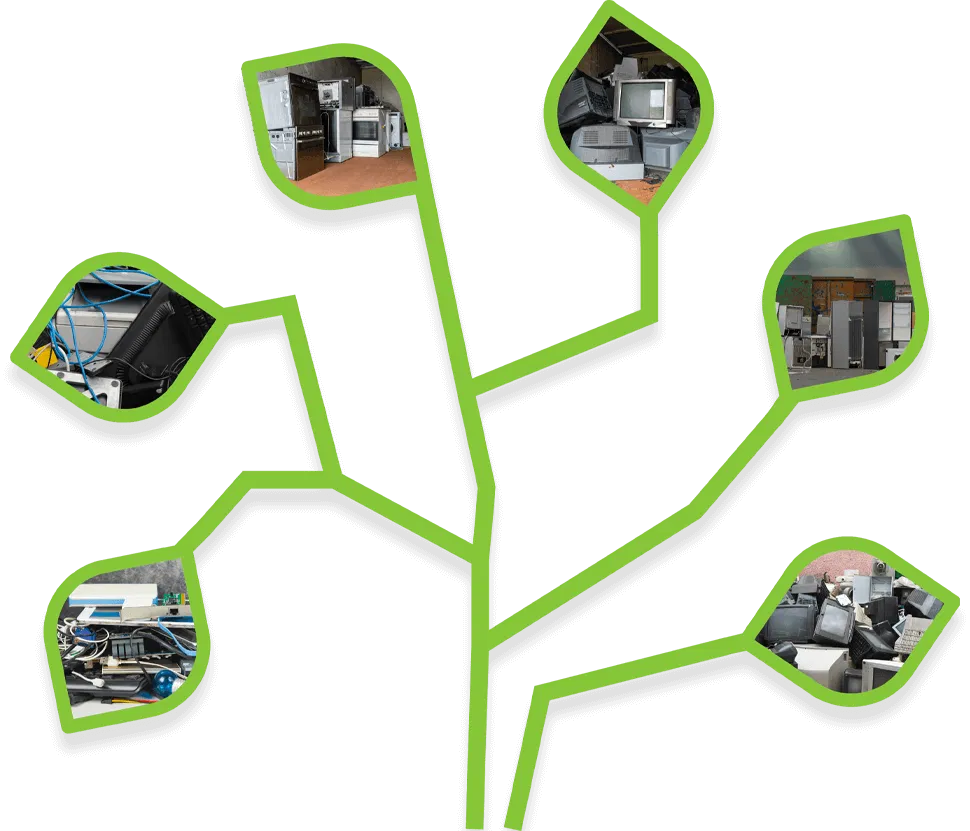 grafica logo con immagini rifiuti raee